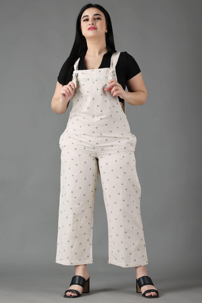 Model wearing Cotton Jumpsuit with Pattern type: Grass Print-3