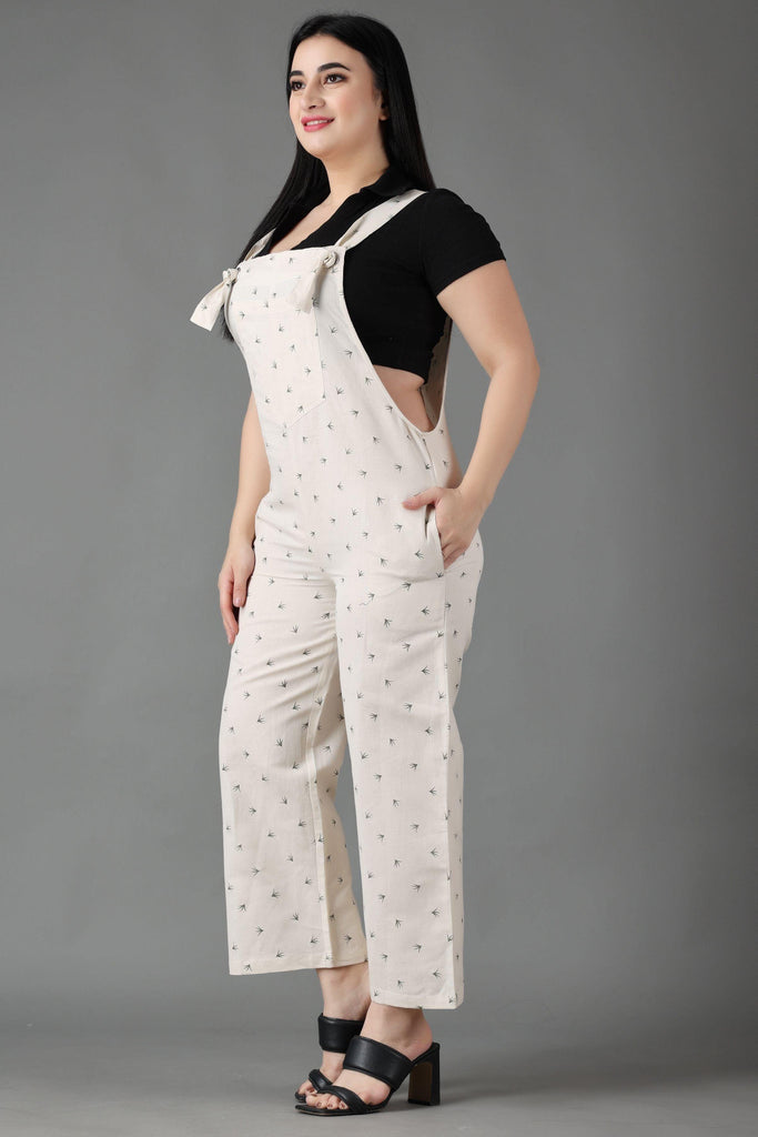 Model wearing Cotton Jumpsuit with Pattern type: Grass Print-4