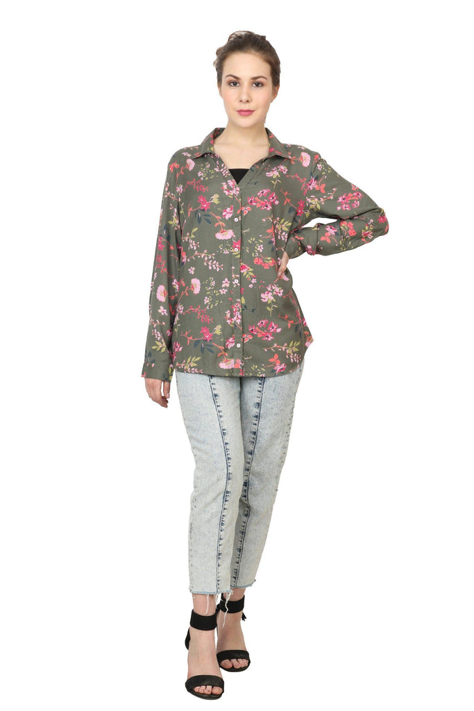 Model wearing Rayon Shirt with Pattern type: Floral-3