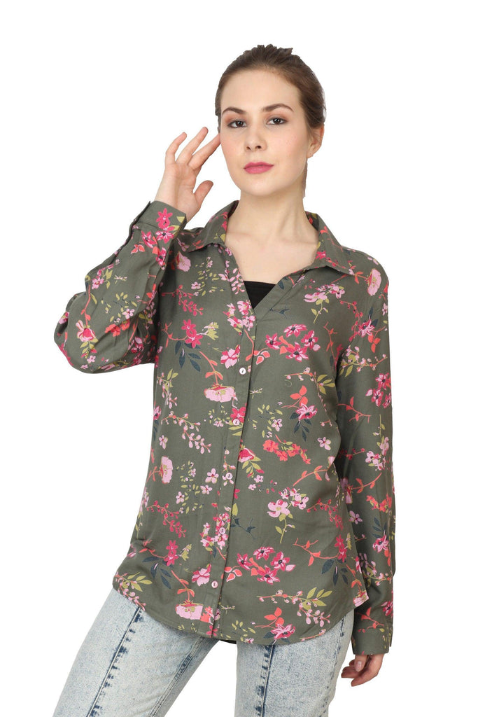 Model wearing Rayon Shirt with Pattern type: Floral-6