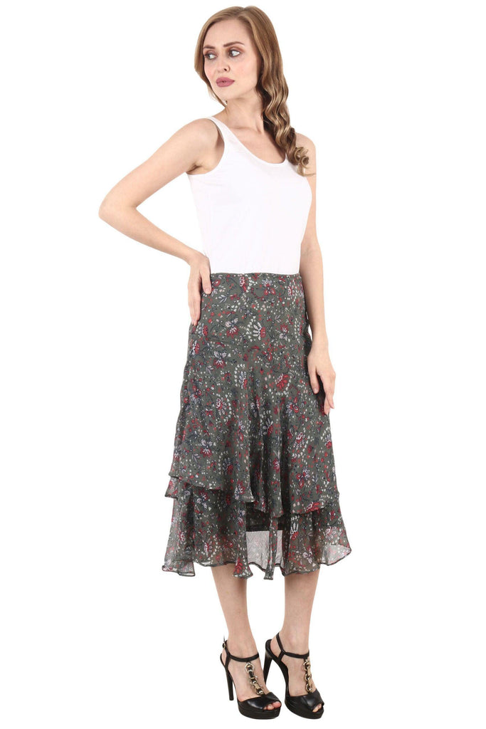 Model wearing Polyster Chiffon Midi Skirt with Pattern type: Floral-1