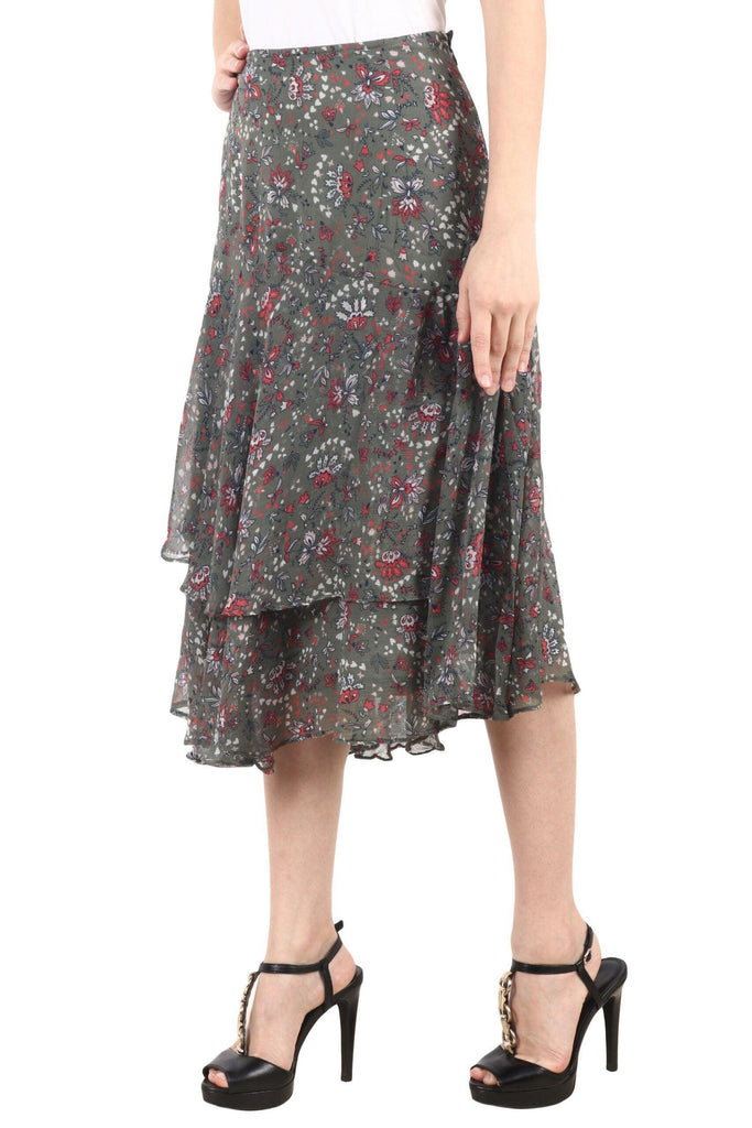 Model wearing Polyster Chiffon Midi Skirt with Pattern type: Floral-3