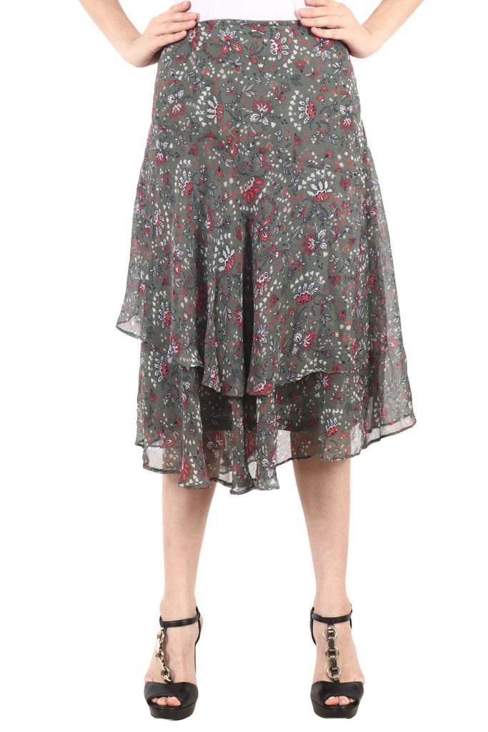 Model wearing Polyster Chiffon Midi Skirt with Pattern type: Floral-4