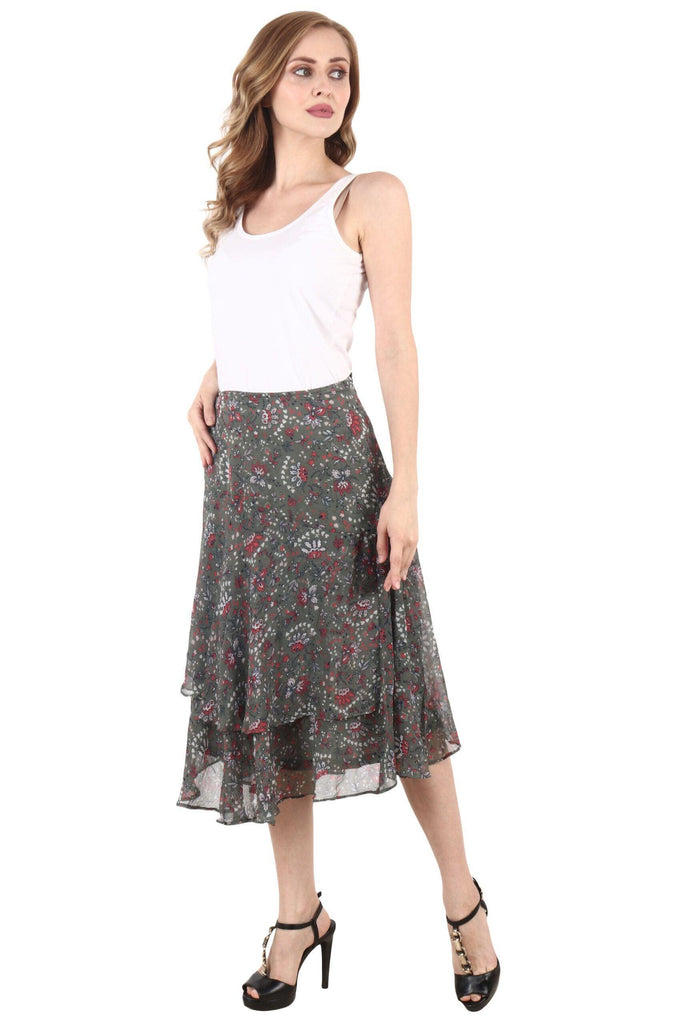 Model wearing Polyster Chiffon Midi Skirt with Pattern type: Floral-5