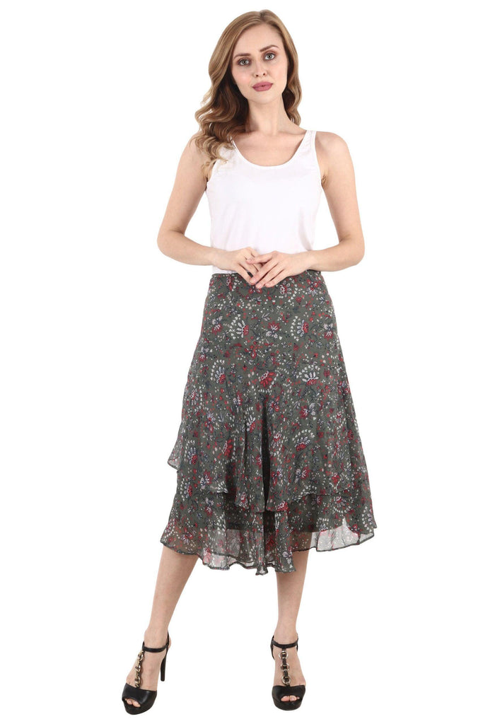 Model wearing Polyster Chiffon Midi Skirt with Pattern type: Floral-6