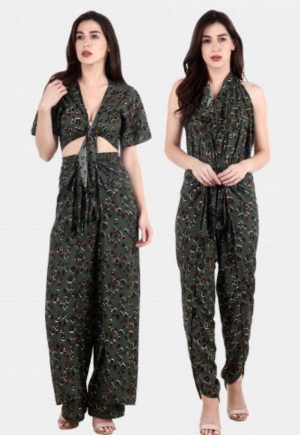 Model wearing Polyester Jumpsuit with Pattern type: Leopard-1