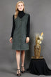 Olive Green Solid Buttoned Dress