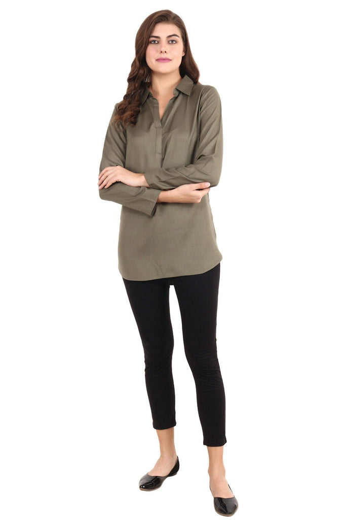 Model wearing Rayon Tunic with Pattern type: Solid-2