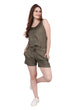 Olive Green Solid Zipper Playsuit