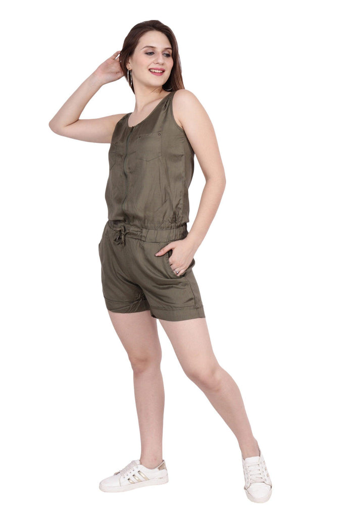Model wearing Rayon Playsuit with Pattern type: Solid-3