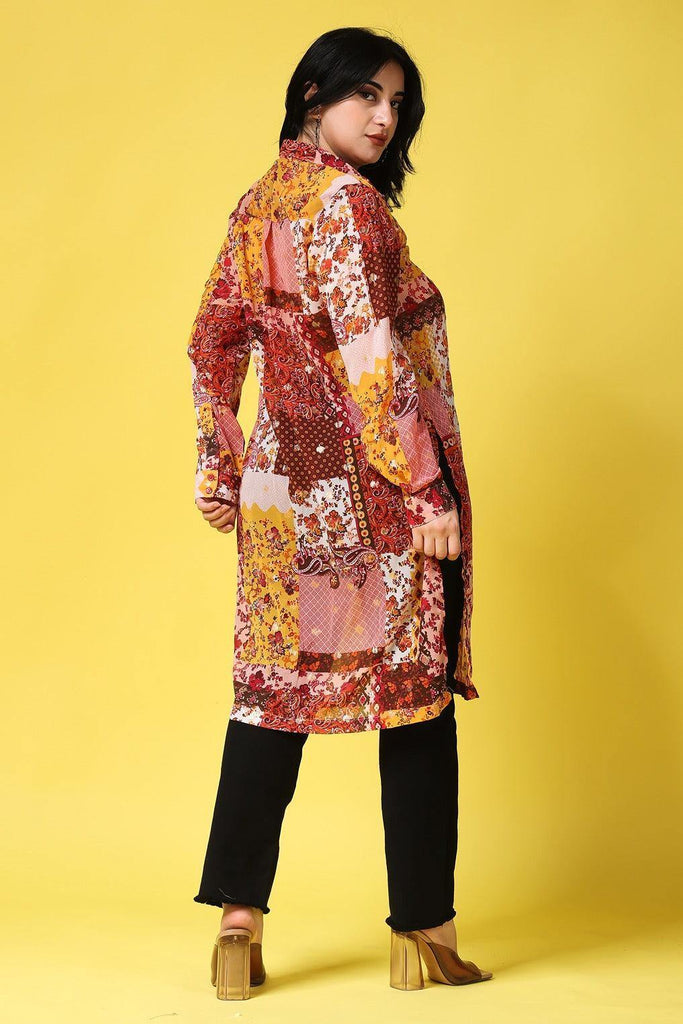 Model wearing Polyster Georgette Kurti with Pattern type: Abstract-5
