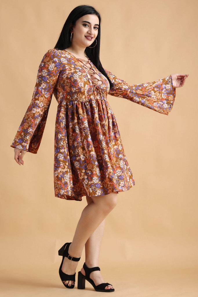 Model wearing Poly Crepe Mini Dress with Pattern type: Floral-4