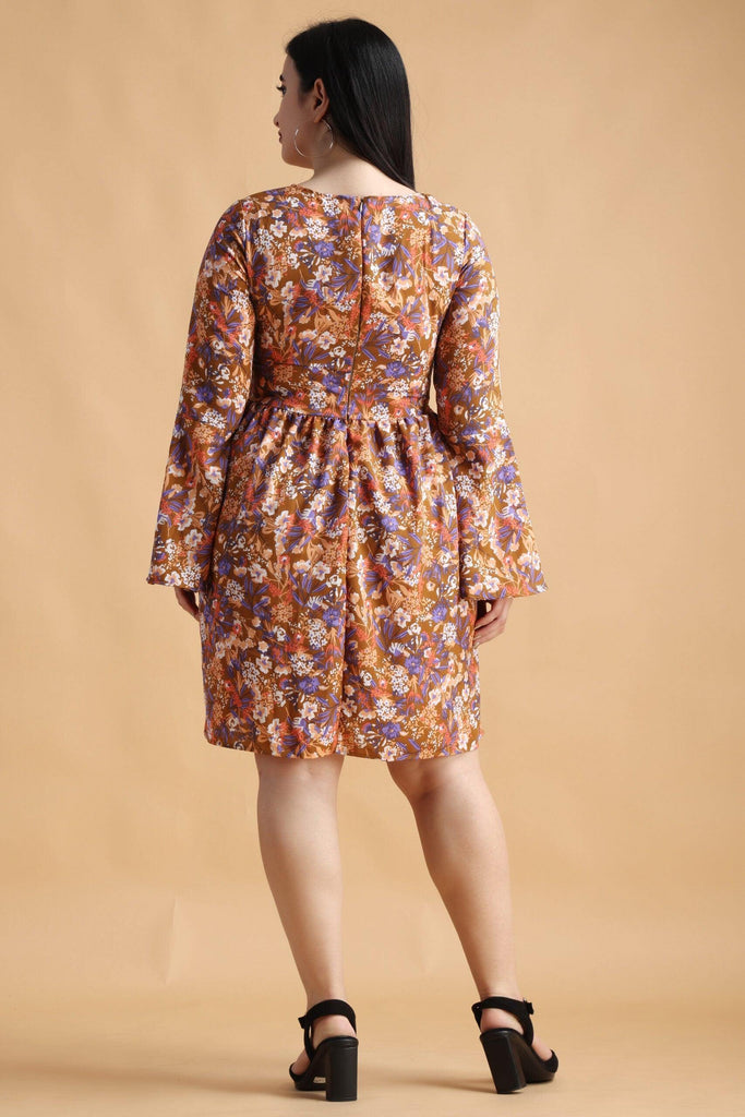 Model wearing Poly Crepe Mini Dress with Pattern type: Floral-5