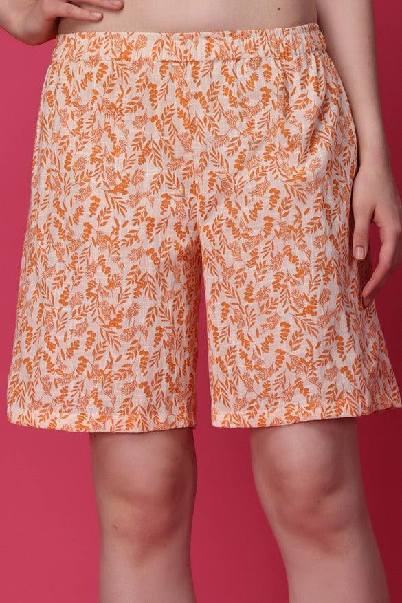 Model wearing Cotton Shorts with Pattern type: Leaves-1
