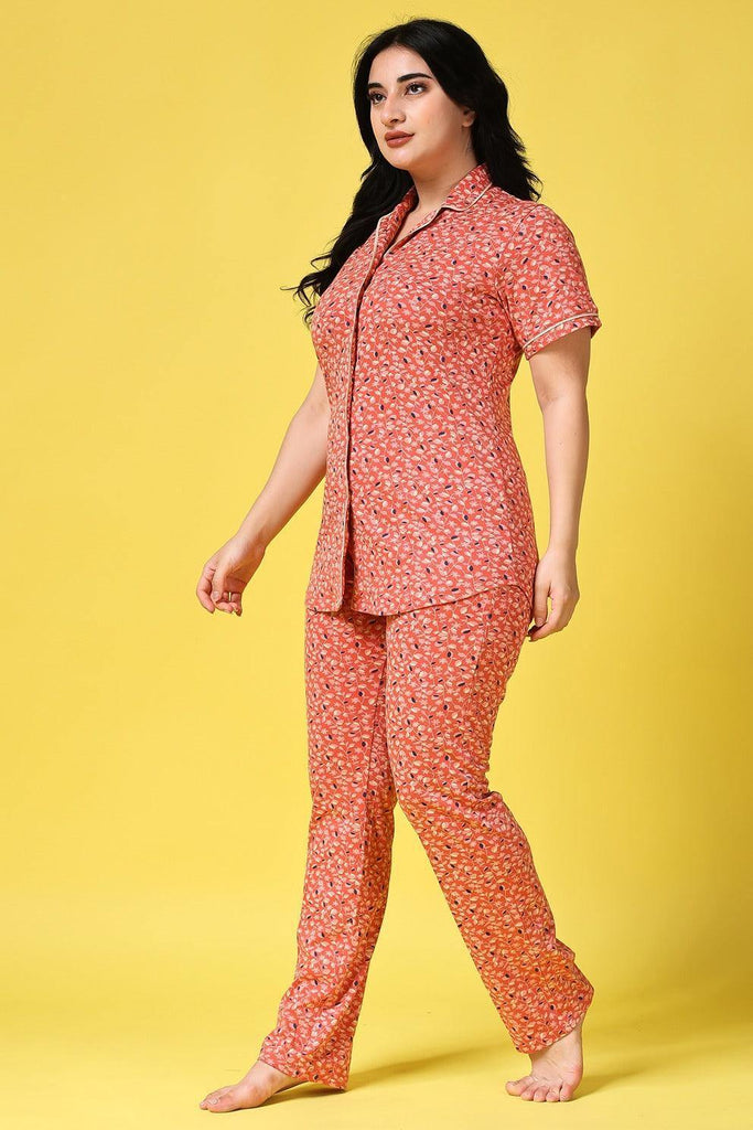 Model wearing Cotton Lycra Night Suit Set with Pattern type: Floral-4