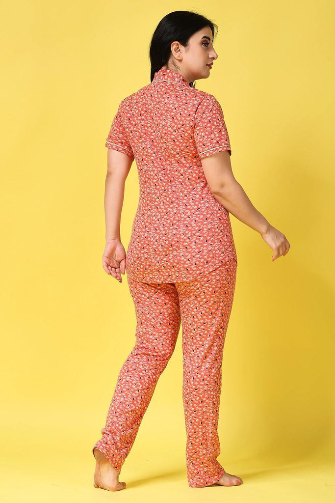 Model wearing Cotton Lycra Night Suit Set with Pattern type: Floral-6