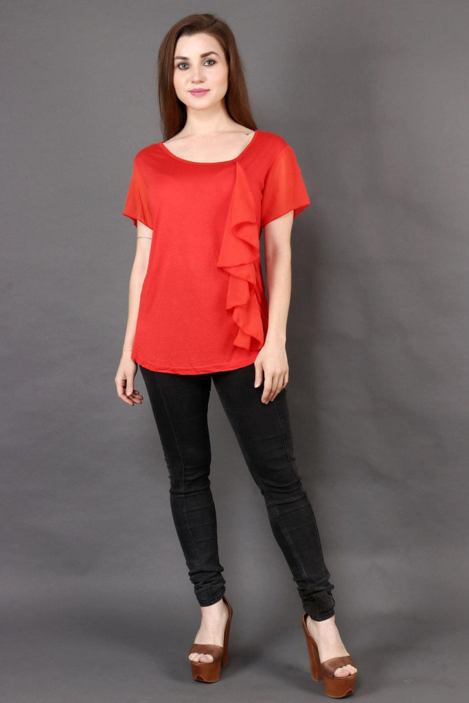 Model wearing Viscose Lycra Top with Pattern type: Solid-4