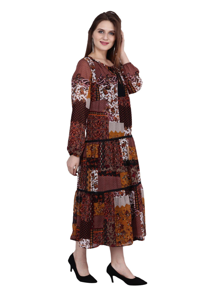 Model wearing Polyster Georgette Maxi Dress with Pattern type: Patch-4
