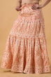Peach Cotton Flared Skirt with Frills