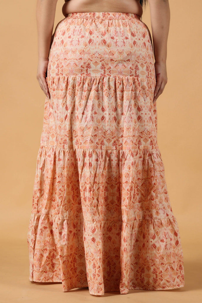 Model wearing Cotton Maxi Skirt with Pattern type: Floral-Leaf-6
