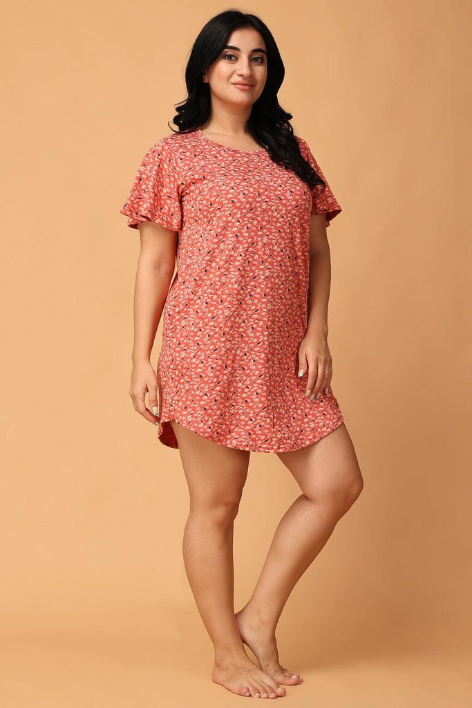 Model wearing Cotton Lycra Mini Night Dress with Pattern type: Floral-3
