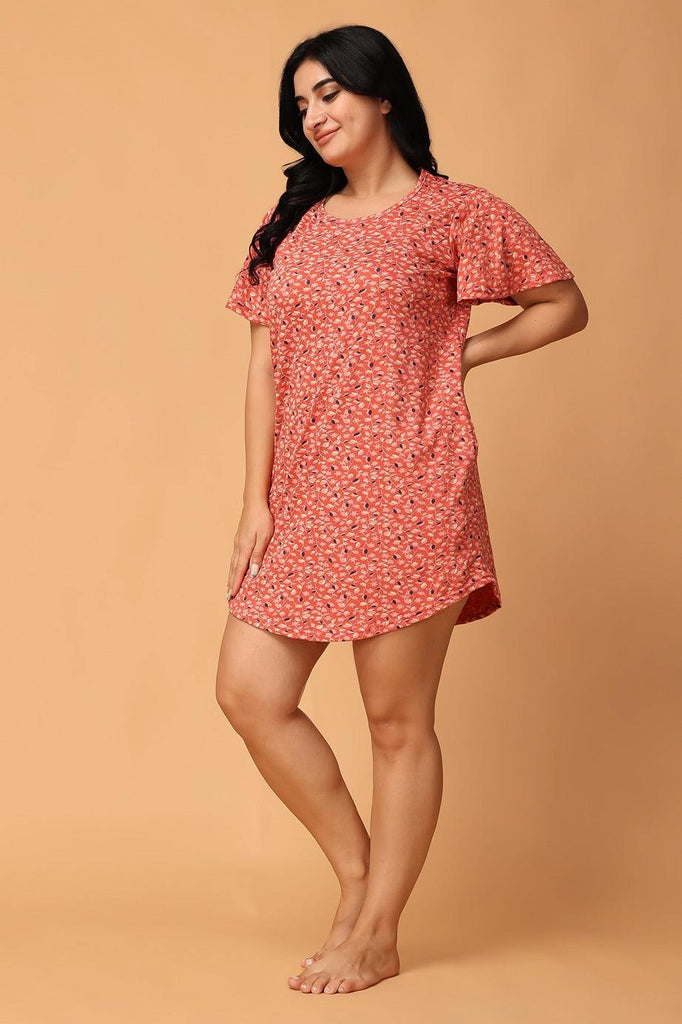 Model wearing Cotton Lycra Mini Night Dress with Pattern type: Floral-4