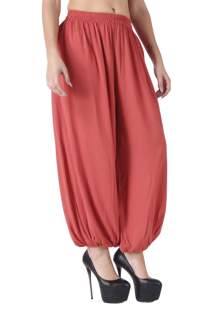 Model wearing Viscose Crepe Harem Pants with Pattern type: Solid-4