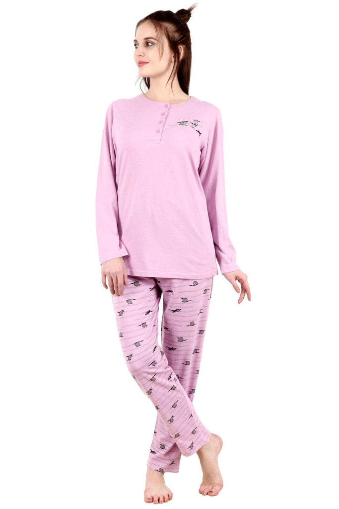 Model wearing Cotton Night Suit Set with Pattern type: Penguin-3