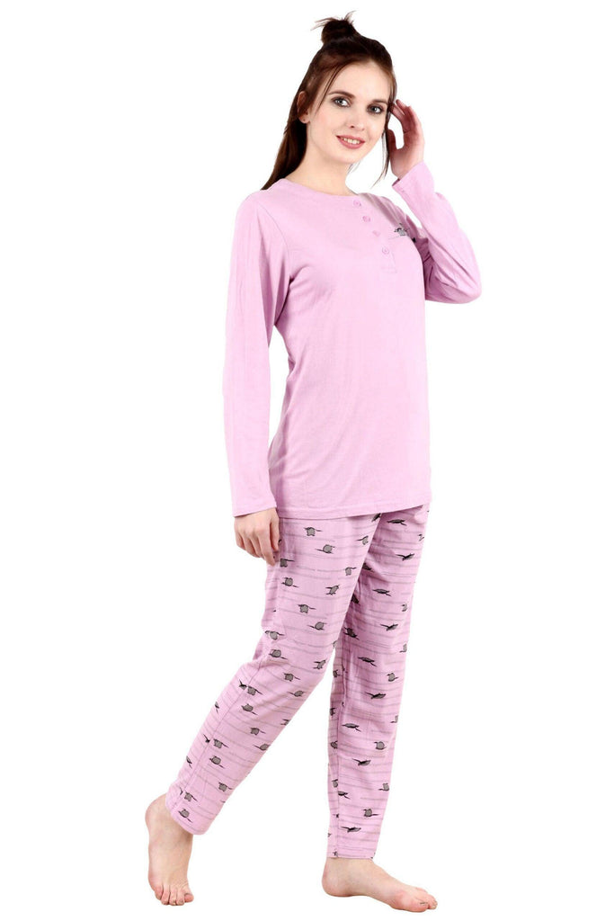Model wearing Cotton Night Suit Set with Pattern type: Penguin-5