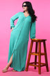Persion Green Solid Buttoned Dress