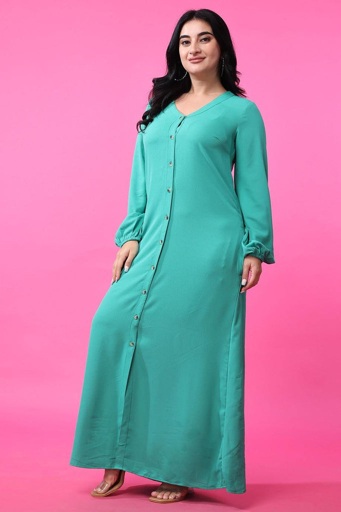 Model wearing Bubble Moss Maxi Dress with Pattern type: Solid-5