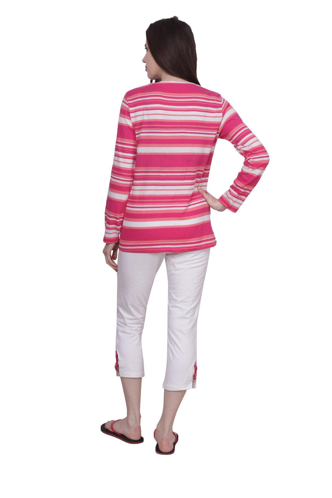 Model wearing Cotton Night Suit Set with Pattern type: Striped-5
