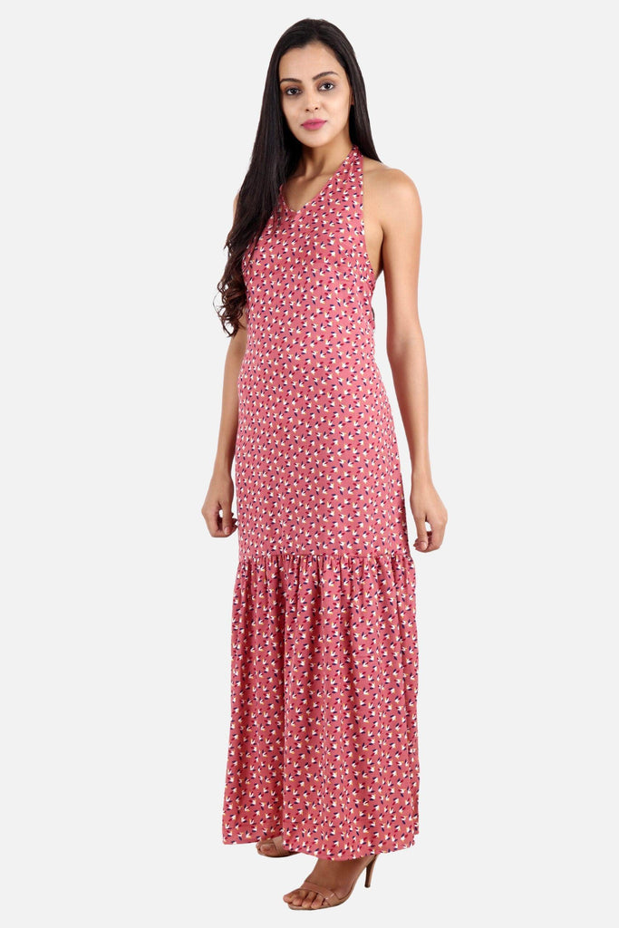 Model wearing Polyester Maxi Dress with Pattern type: Bird -1