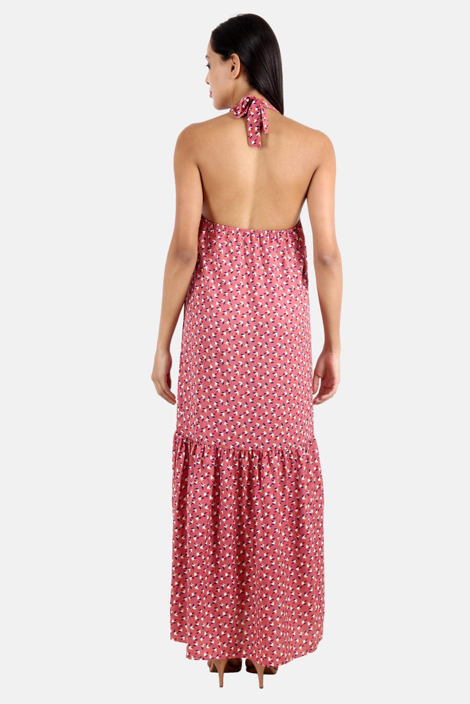 Model wearing Polyester Maxi Dress with Pattern type: Bird -4