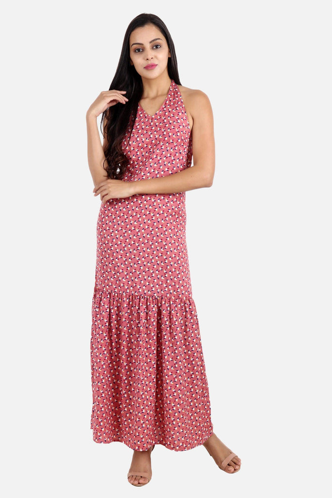 Model wearing Polyester Maxi Dress with Pattern type: Bird -5