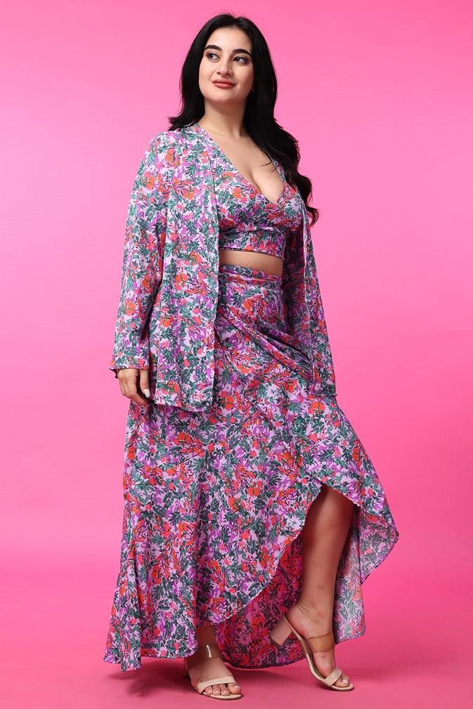 Model wearing Poly Crepe Co-ord Set with Pattern type: Floral-4