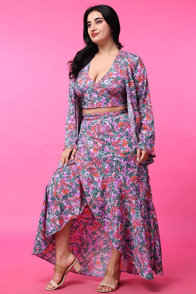 Model wearing Poly Crepe Co-ord Set with Pattern type: Floral-5