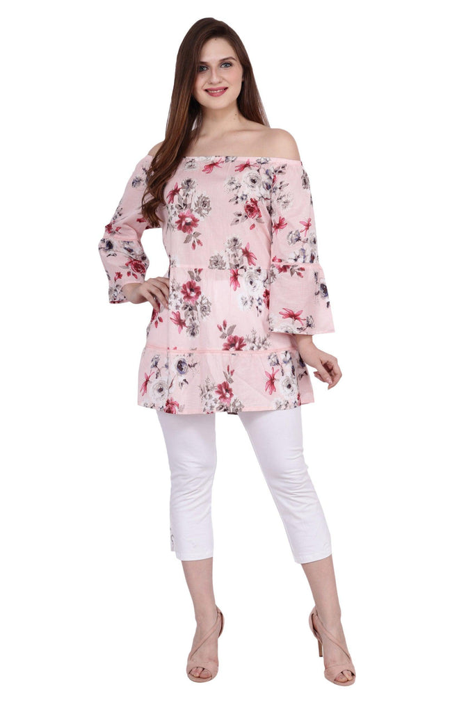 Model wearing Cotton Long Top with Pattern type: Floral-4