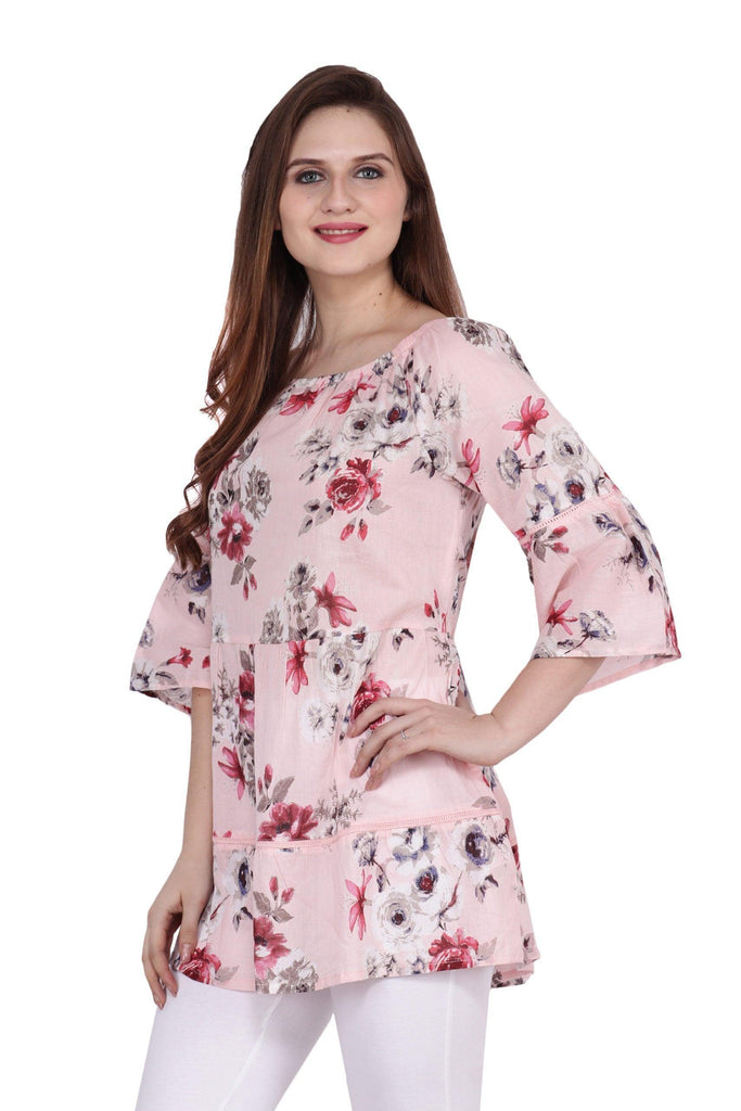 Model wearing Cotton Long Top with Pattern type: Floral-5