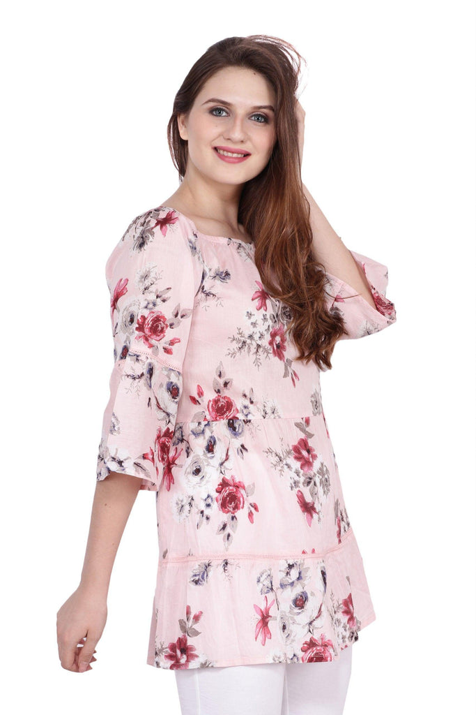 Model wearing Cotton Long Top with Pattern type: Floral-6
