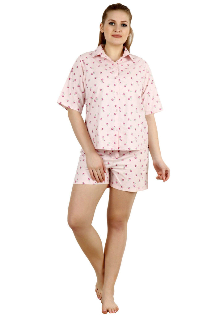 Model wearing Cotton Night Suit Set with Pattern type: Floral-1