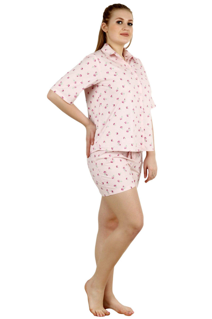Model wearing Cotton Night Suit Set with Pattern type: Floral-5