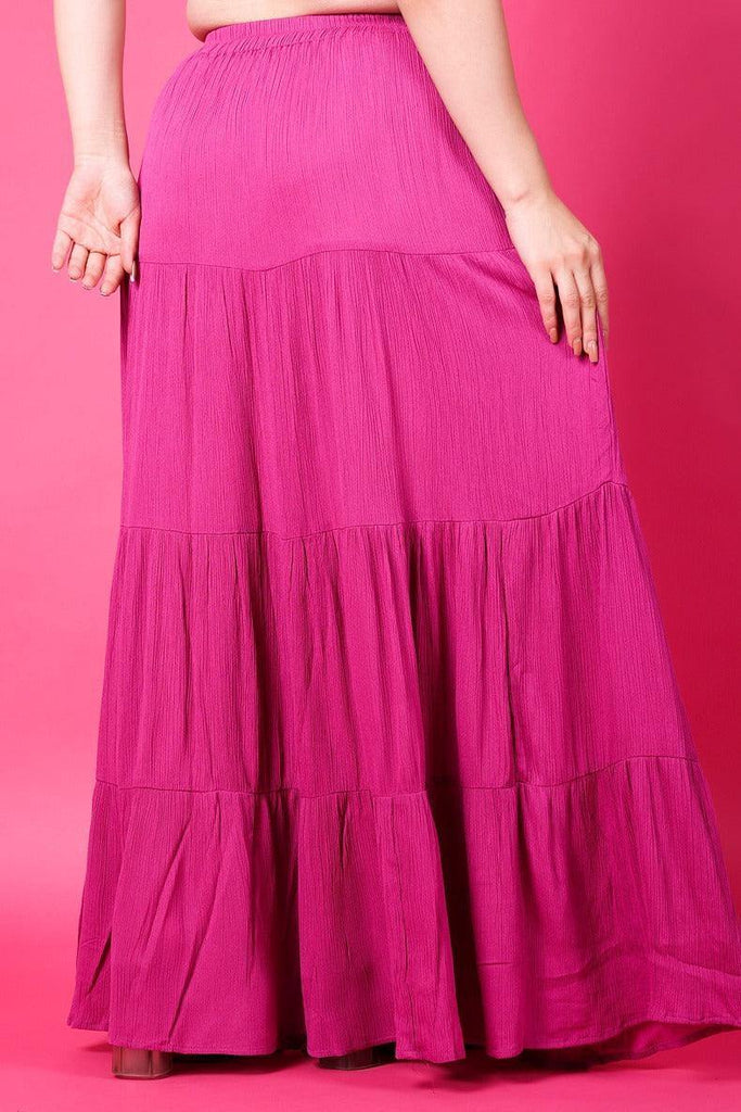 Model wearing Viscose Crepe Maxi Skirt with Pattern type: Solid-4