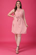 Pink Solid Neck Pleated Dress