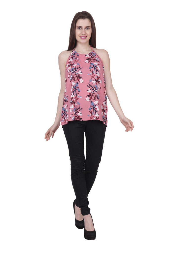 Model wearing Polyester Top with Pattern type: Floral-1