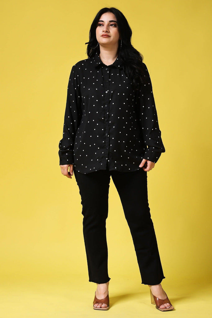 Model wearing Poly Crepe Shirt with Pattern type: Polka Dots-13