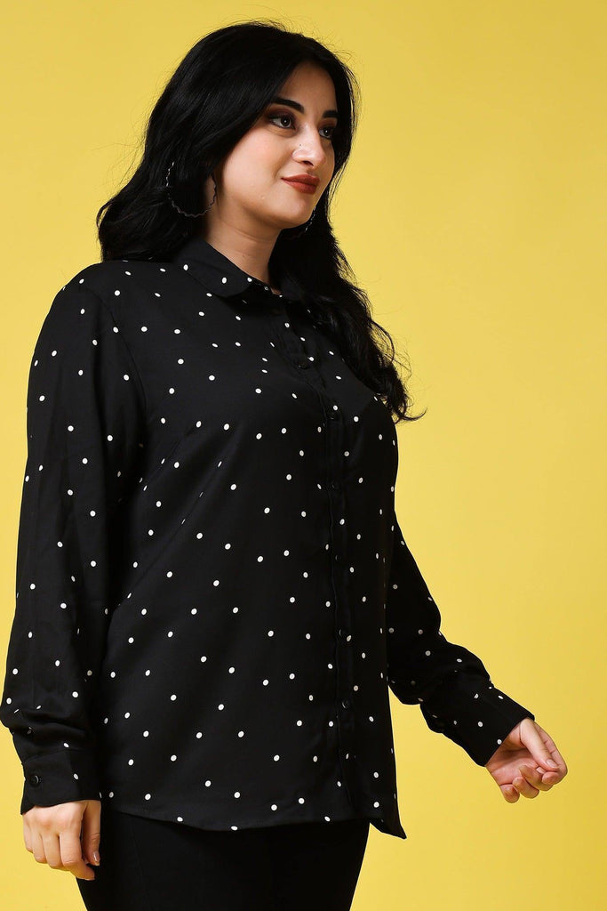 Model wearing Poly Crepe Shirt with Pattern type: Polka Dots-15