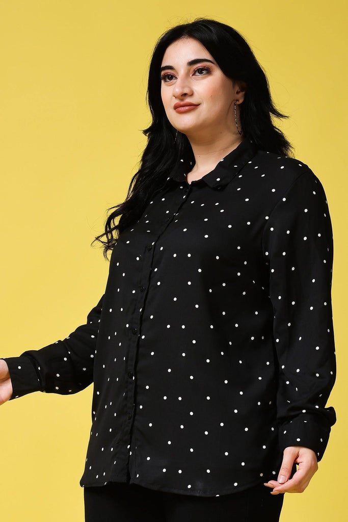 Model wearing Poly Crepe Shirt with Pattern type: Polka Dots-16