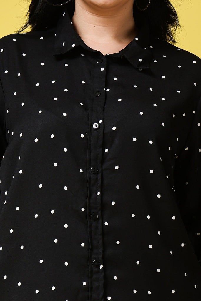 Model wearing Poly Crepe Shirt with Pattern type: Polka Dots-17