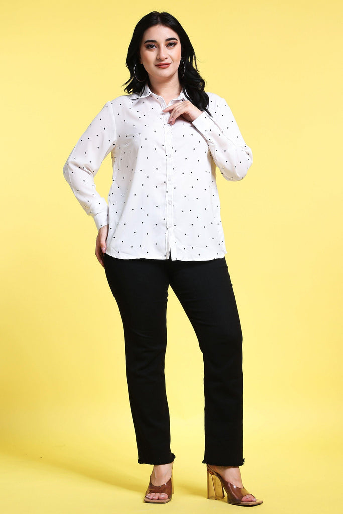 Model wearing Poly Crepe Shirt with Pattern type: Polka Dots-1